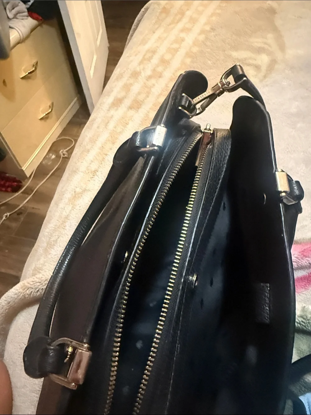 kate spade black pebbled leather satchel with removable strap